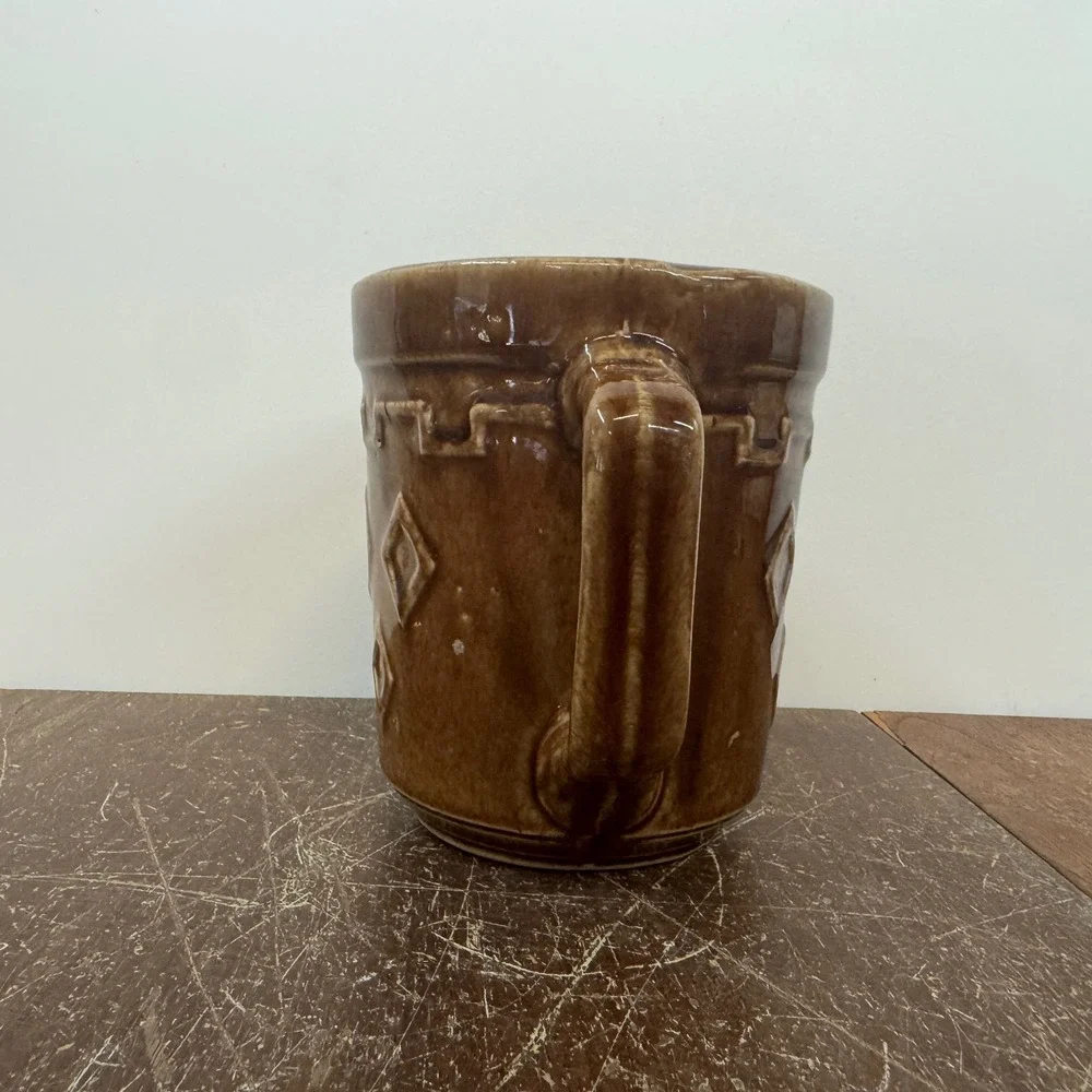 Vintage Brown Ceramic Diamond Pattern Pitcher Farmhouse Kitchen‎ Decor